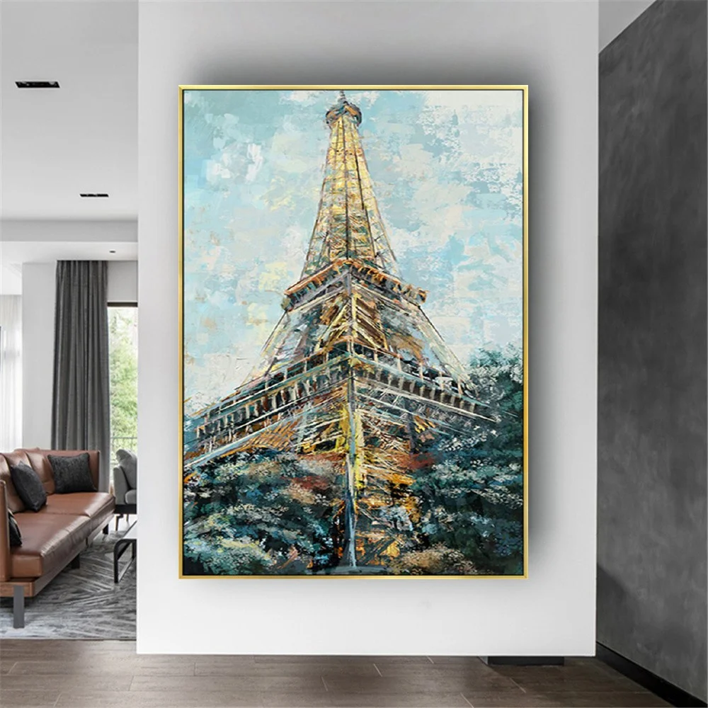 

100% Handmade Abstract Oil Painting Modern Street Scene Romantic Paris Tower Wall Art Picture On Canvas Poster For Living Room