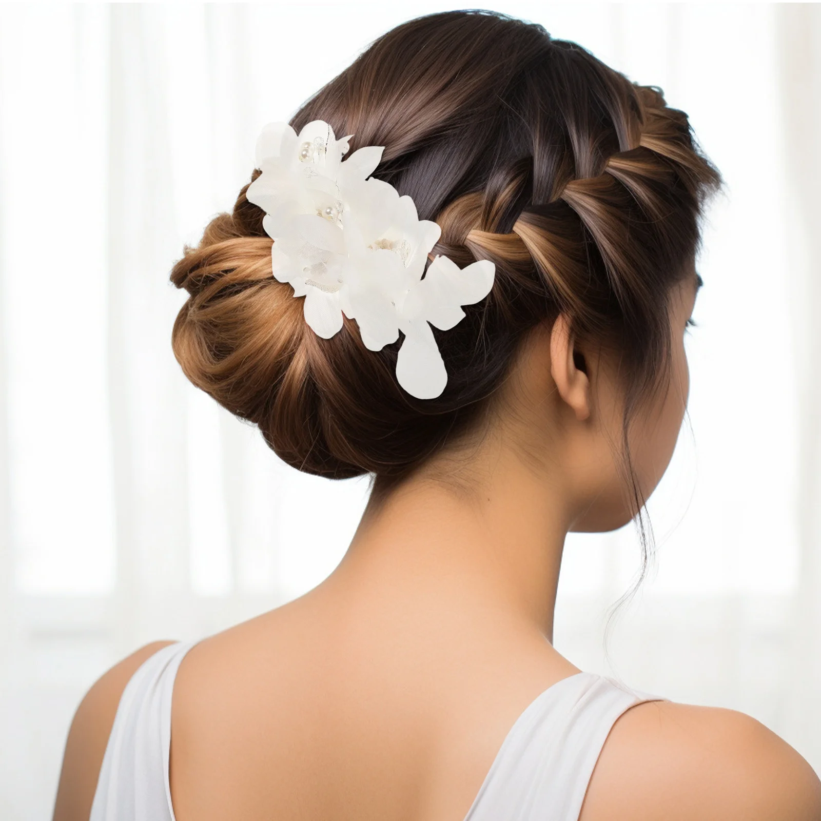 اليدوية الزفاف دبوس الشعر تول زهرة الزفاف خوذة للعروس إكسسوارات الشعر الأنيقة رومانسية أوبدو ديكور مصلى غطاء الرأس #5