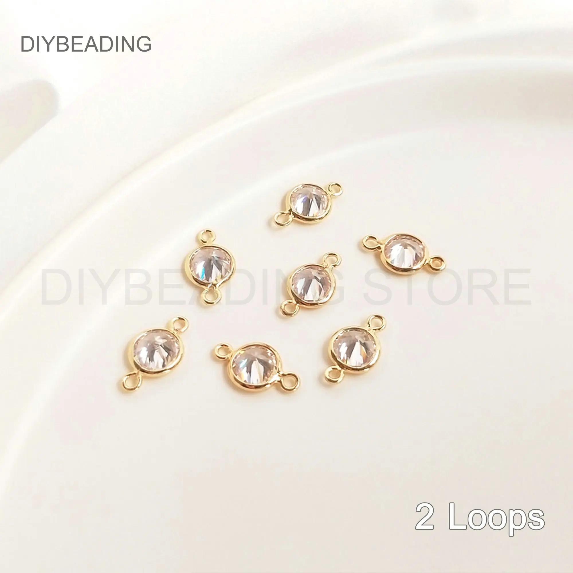 CZ Charms for Earring Making 14K Gold Plated Brass and Shiny Cubic Zircon Circle Pendant/ Connector Finding Lots Supply (Small)