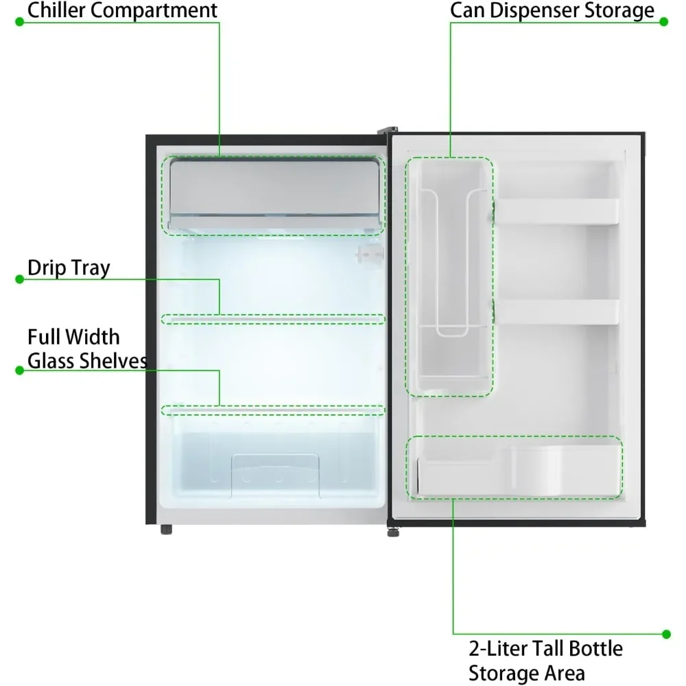 Mini Fridge for Bedroom, Office, Dorm, 4.3 Cu.Ft  with Freezer, Single Door, 7 Settings Temperature Adjustable, Portable Fridge