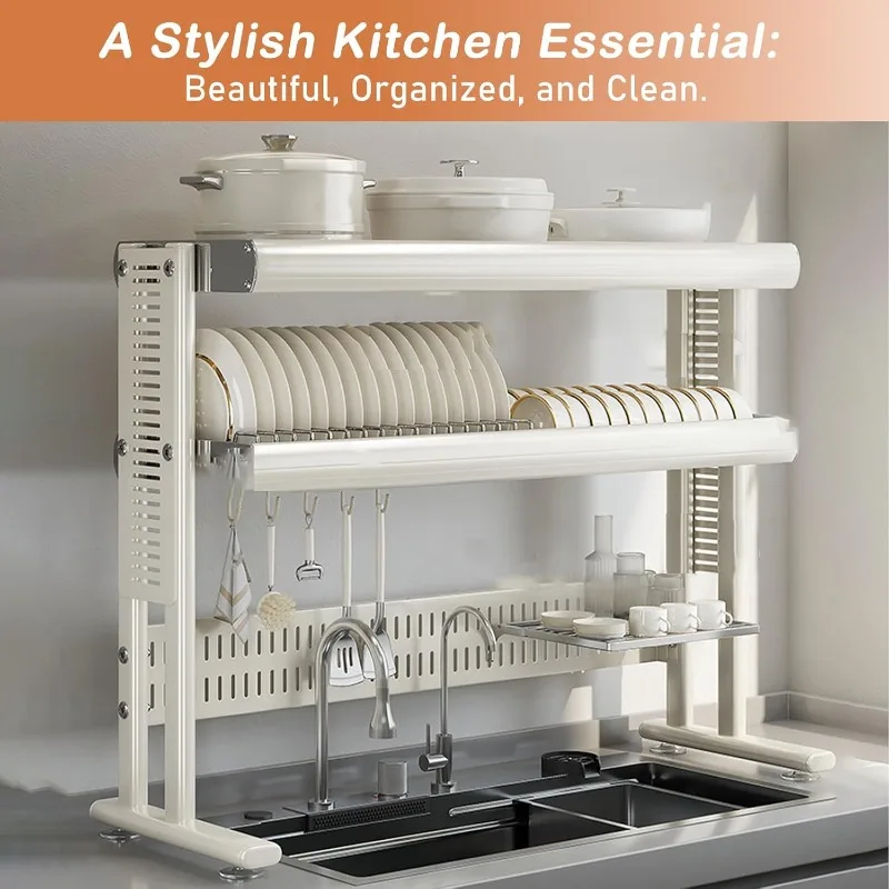 Large Over The Sink Dish Drainer Drying Rack，2 Tier Large Capacity Stainless Steel Dish Drying Rack Over Sink