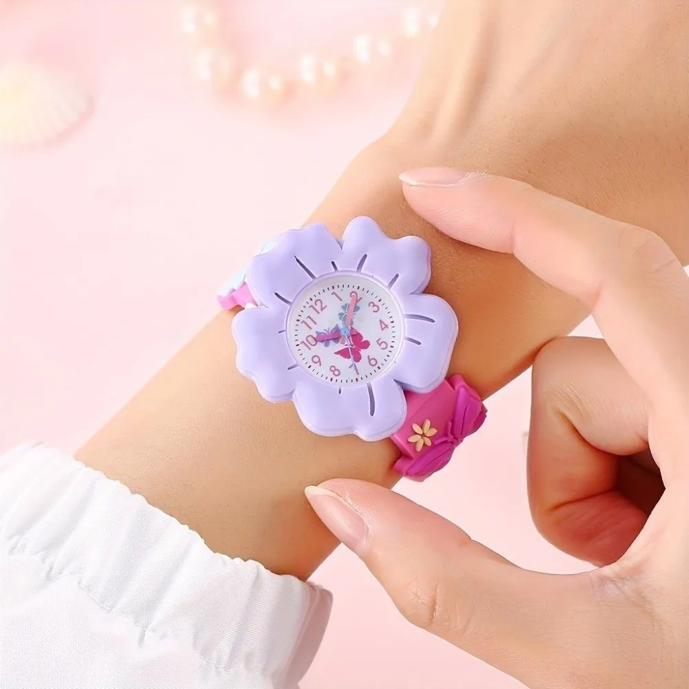 Montre à fleurs colorées, bracelet en Silicone, Design 3D, cadeau pour enfants, montre électronique de dessin animé pour enfants