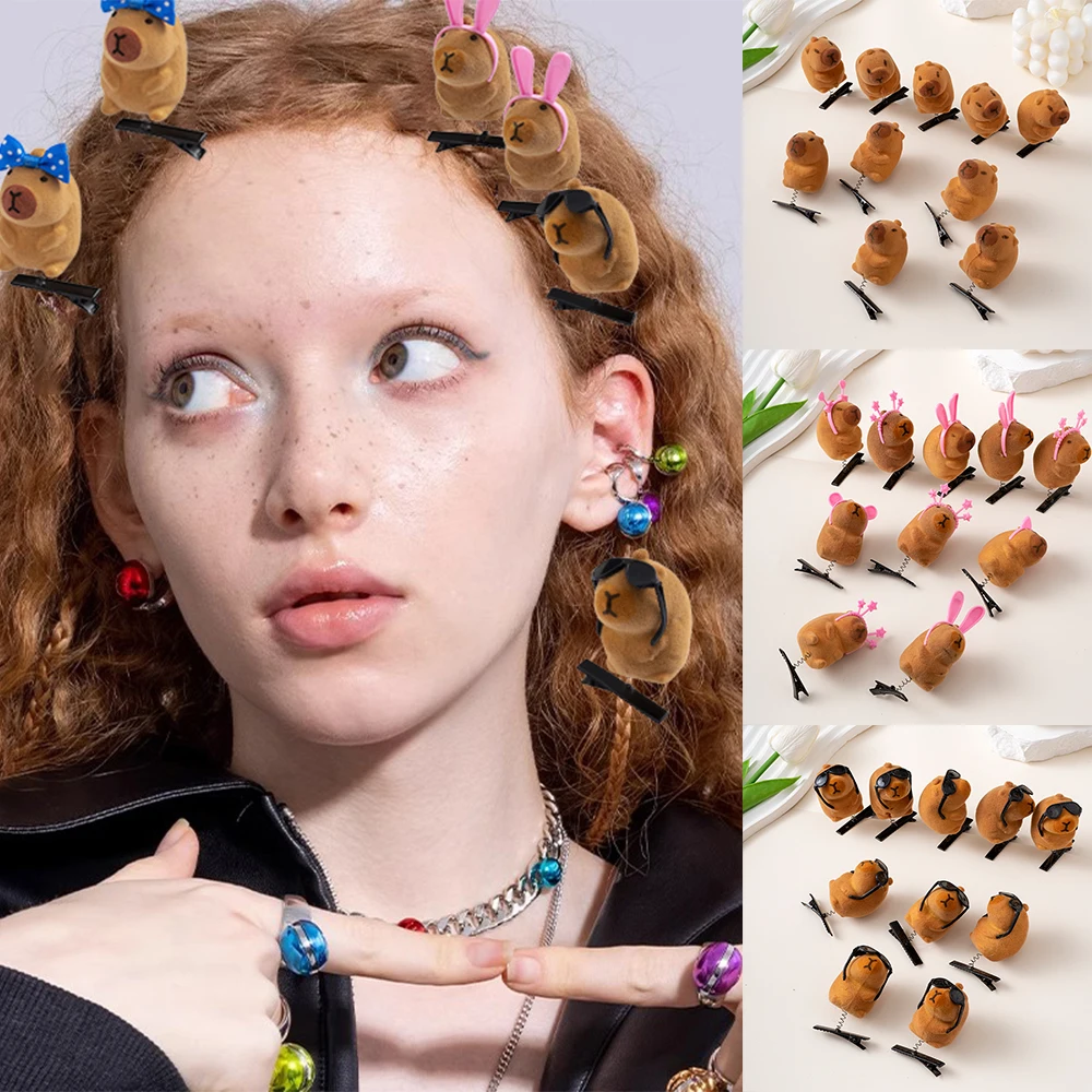 10pcs Set Cartoon Cute Kapibala Hair Clips Grab Hairpins Plush Barrettes Fashion Lovely Capybara Hair Accessories Headwear Gifts