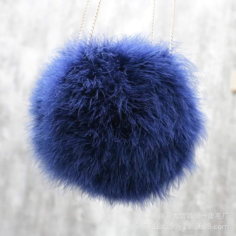 Luxury Women Ostrich Feather Evening Bags Female Party Wedding Dress Shoulder Clutch Fairy autumn and winter round chain Handbag