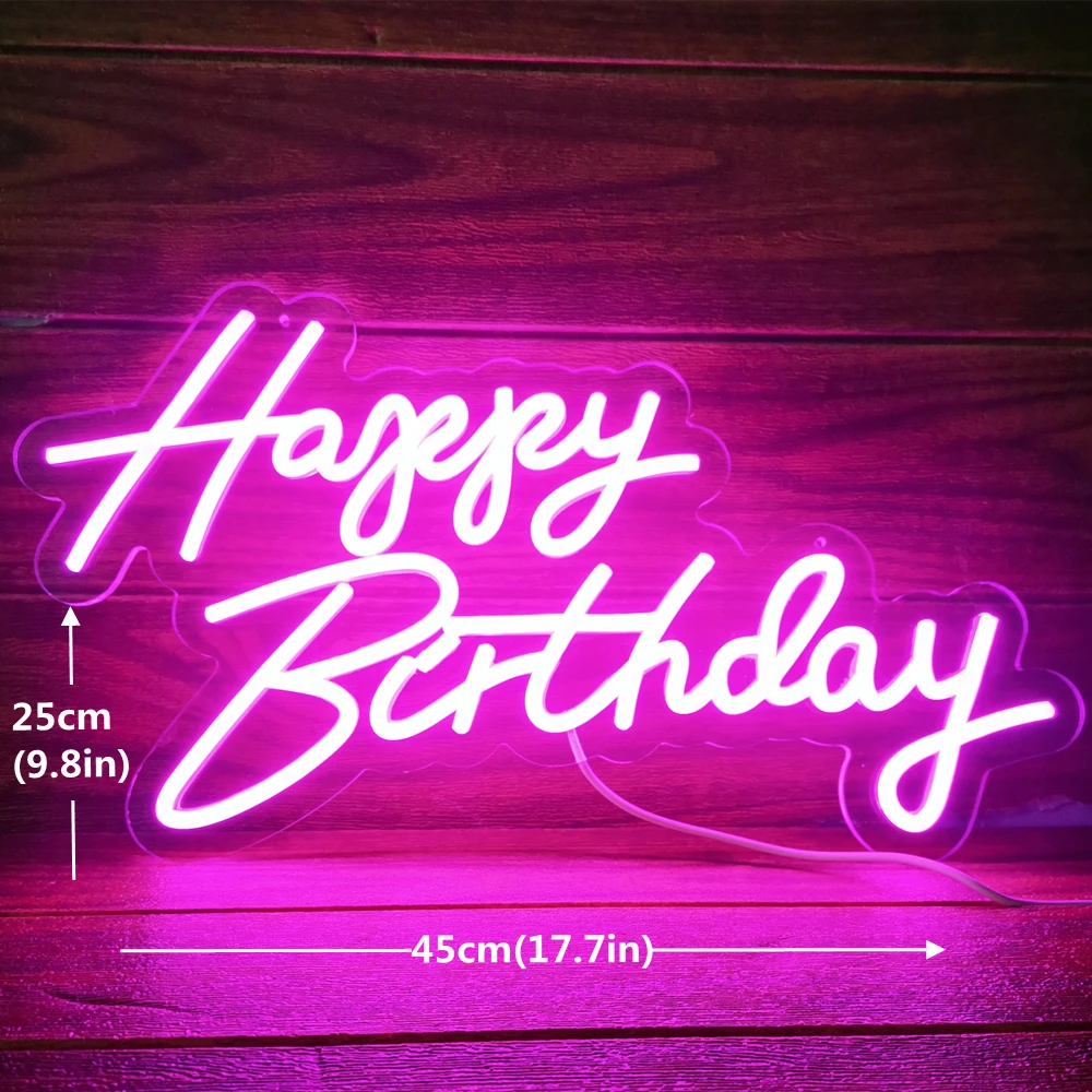Gelukkige Verjaardag Neon Sign 45-76cm Aangepaste Grootte met Dimbare Siliconen LED Neon en Helder Acryl Backer Verjaardagsfeestje Verlichting