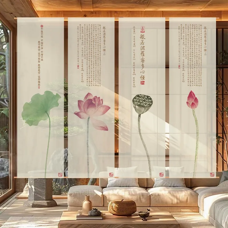 Zen lotus Wall Decor Semi-transparent Tulle gauze curtain for outdoor courtyard tea ceremony Home