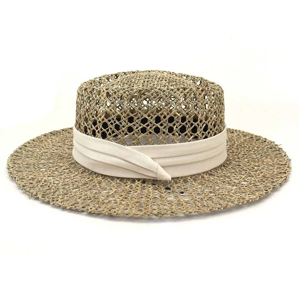 

Women Sun Hat Hollow Style Wide Brim Straw Hat INS Popular Band Weaving Ladies Summer Beach Hat Handmade Holiday Poolside Hat