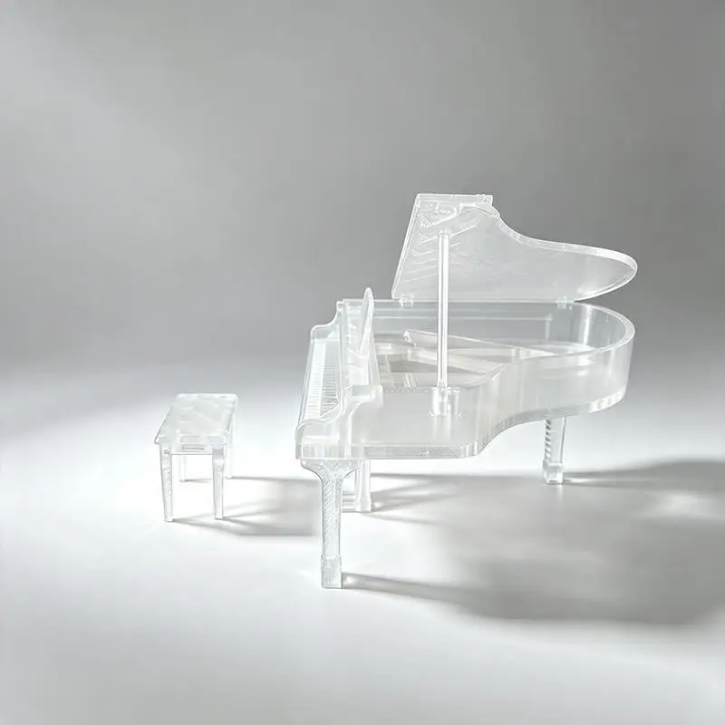 Transparentes Miniatur-Klavierstuhl-Ornament-Set im Maßstab 1/12, Puppenhaus-Simulationsmodell für Puppenhaus-Dekoration und Geschenke – Detail 6