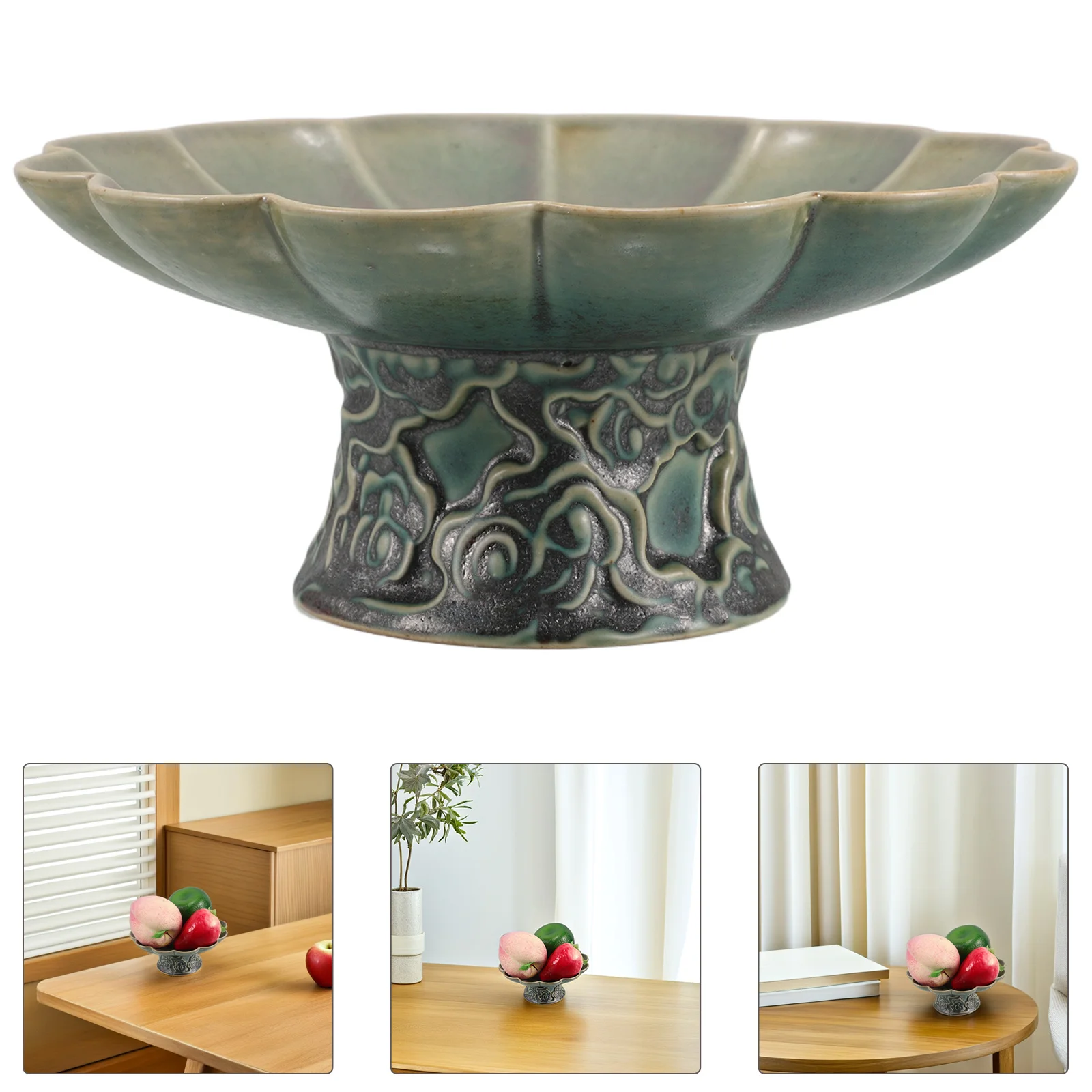 

Vintage Footed Ceramic Bowl Decorative Key Dish Multipurpose Entryway Hallway Fruit Tray Retro Pedestal Bowl Home Decor