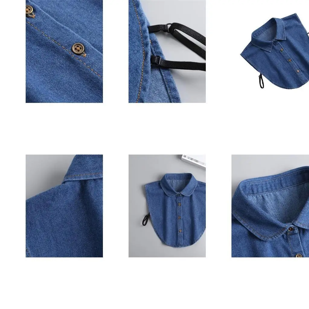 

39BD Traditional Insert Shawl Collar Decorative Spread Lapel for Lady Classical Blue
