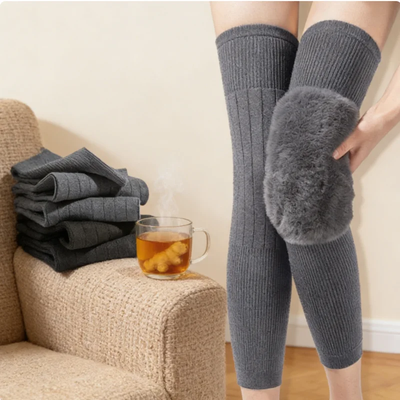 Essential Winter Gear for Seniors: 1 Pair Plush Rabbit Fur Knee Pads, Alleviate Arthritis Pain, Keep Knees Warm in Cold Weather