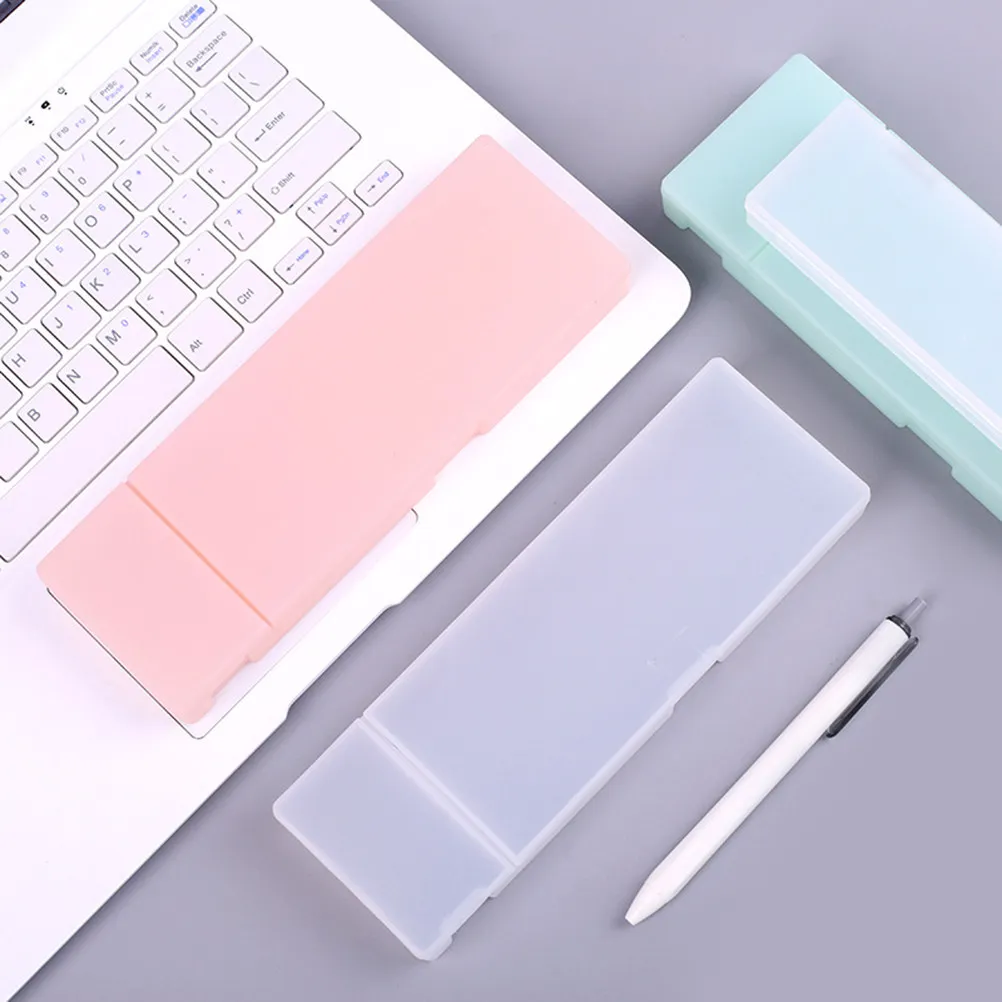 3Pcs Transparent Pencil Case Plastic Material Flexible Buckle Easy Open School Stationery Box Pen Holder Storage
