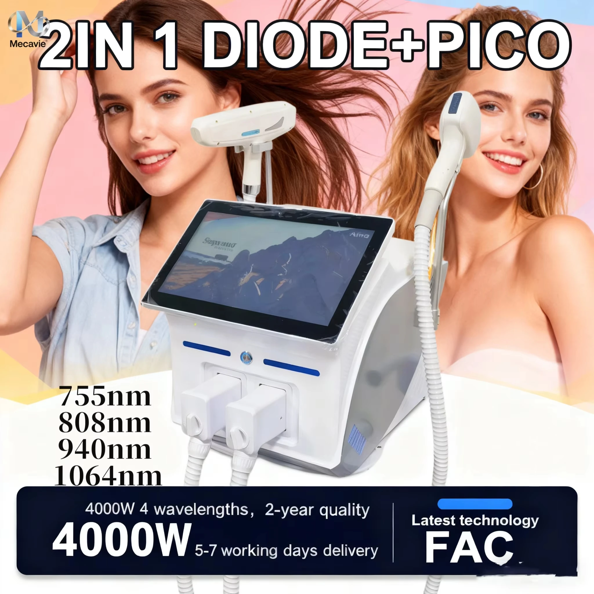 

2026 FAC Innovation 4000W 2-in-1 Laser Device – 755/808/940/1064nm for Permanent Hair & Tattoo Removal, Equipped with Cooling