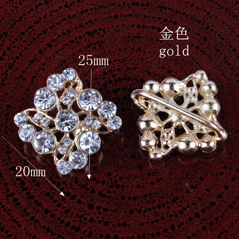 120PCS Bling Metal Rhinestone Buttons for Flower Center Decorative Shank Crystal Square Beads for Hair Accessories