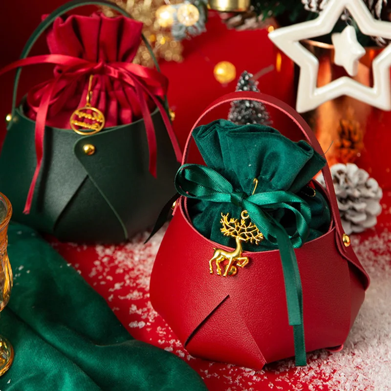 Christmas Velvet Gift Bag, Portable Leather Velvet Pouch for Holiday Birthday Wedding New Year Candy Present Packaging