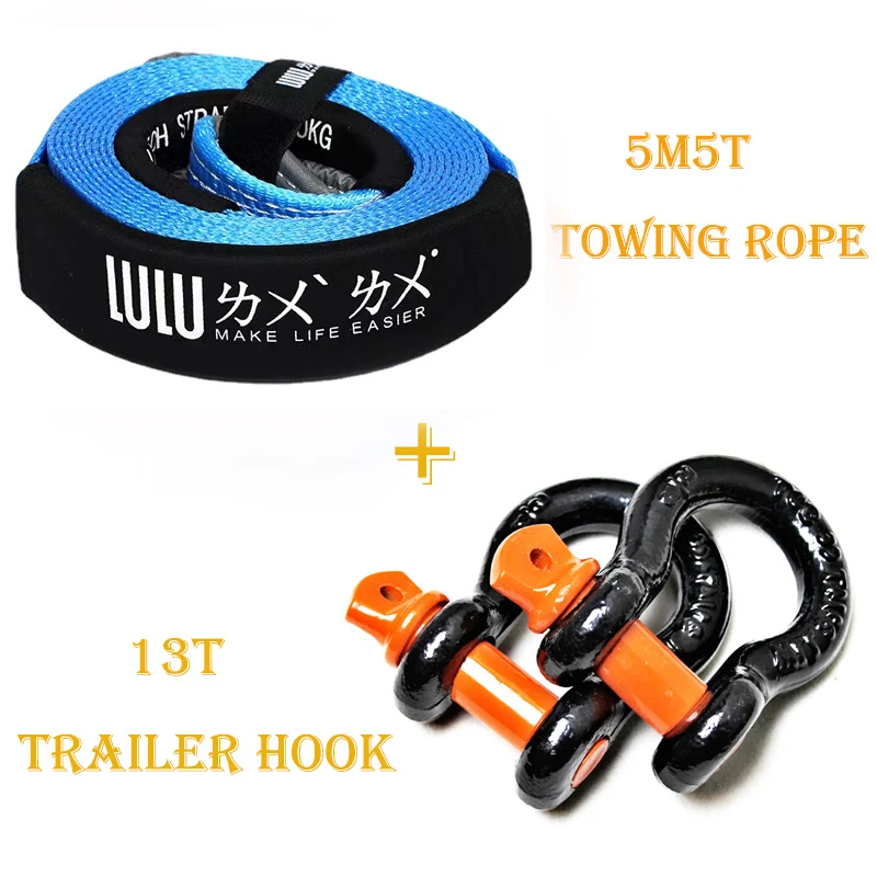 

5M5T Automobile Traction Rope Emergency Rescue Strong Tow Rope Polyester Automobile Trailer Belt Car Towing Hook Steel