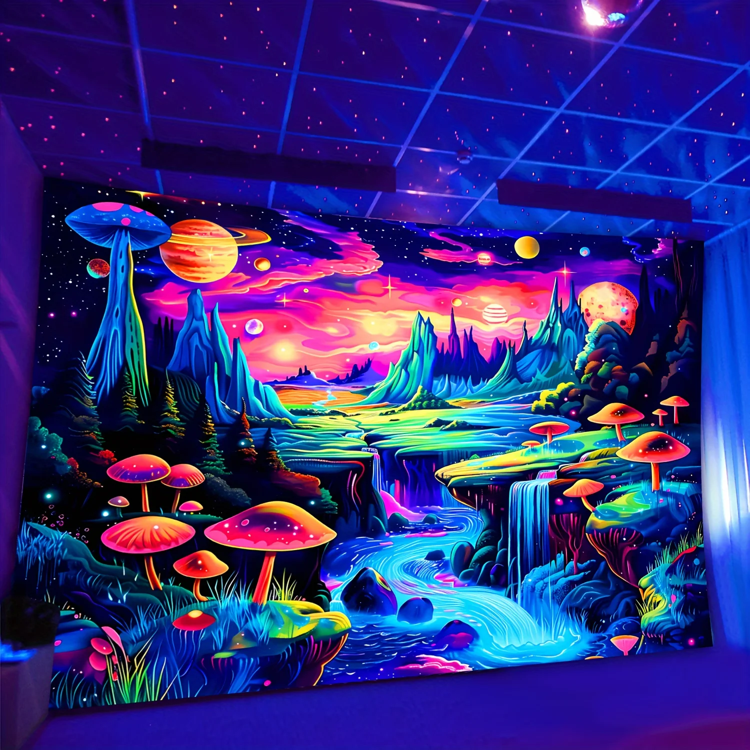 VIKAMA Bunter Pilz-Landschafts-Wandteppich als Wandkunst-Hintergrund für Wohnzimmer, Schlafzimmer oder als moderne Wandteppich-Dekoration