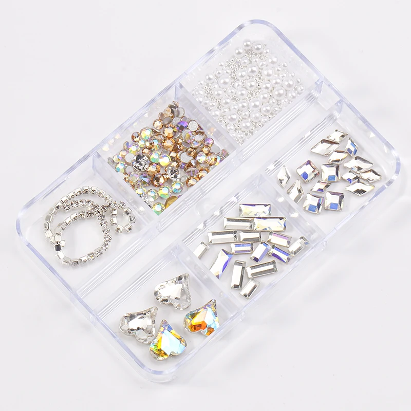 6 Girds/Box Multi-Shape Nail Art strass Mix 3D Crystal Glass Nail Bulk fondo piatto diamante AB Manicure decorazione unghie