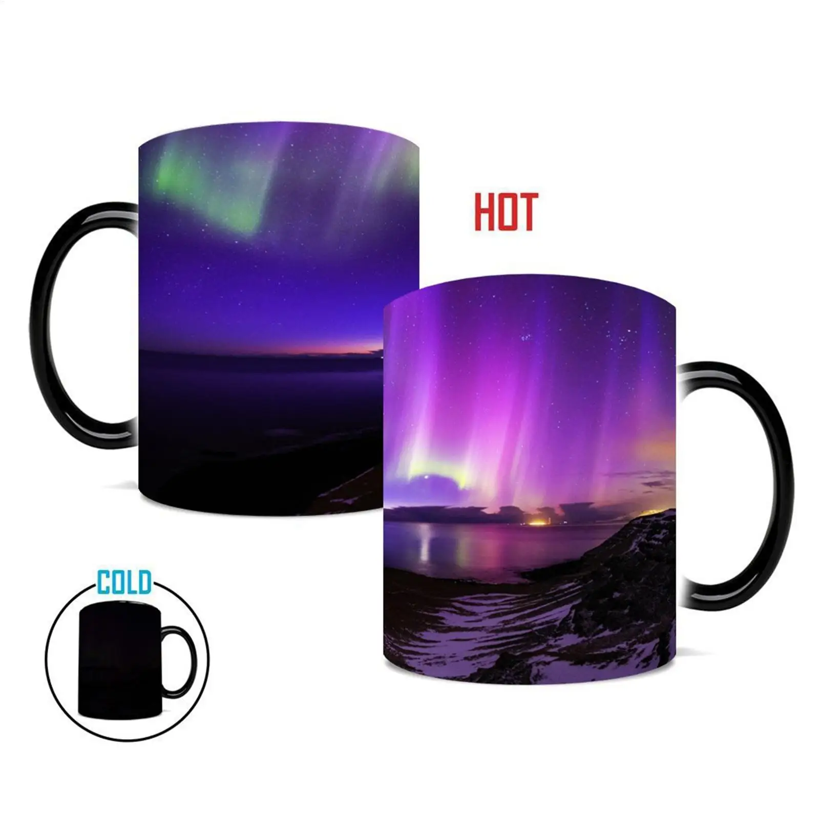 Heat Changing Reveal Mug Ceramic Heat Changing Reveal Mug Northern Lights Design Ceramic Mug Heat Sensitive Magic Mug For Hot
