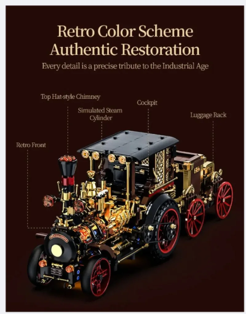 Creative 1331Pcs Vintage Mechanical Steam Car Building Blocks City Retro Steam Punk Vehicle Desktop Decoration Bricks Toys Gift gallery 2
