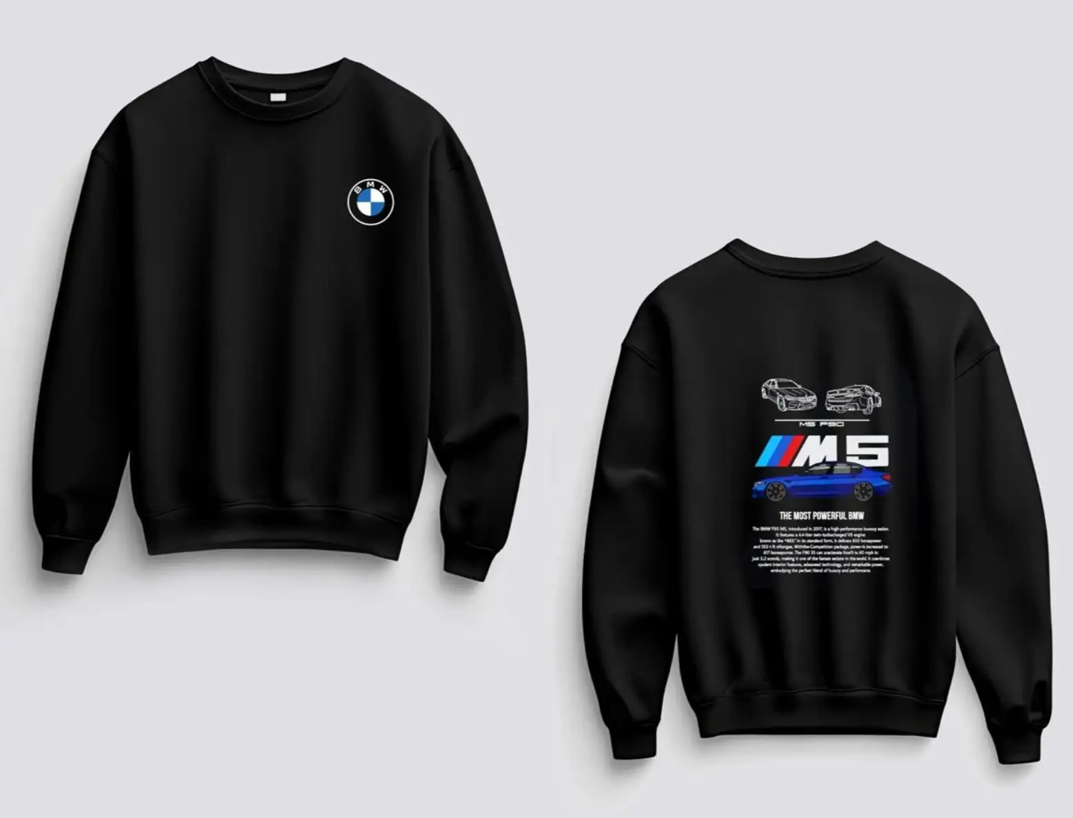 BMW M5 Printed Sweatshirt Hoodie Car Sport Fan Classic Cozy Unisex Style Sweater Crewneck, Choose From Many Colours