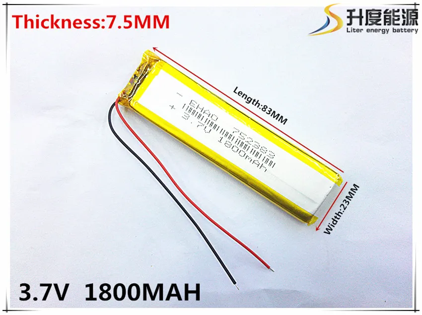 Free shipping 1pcs/lot 752383 3.7 V lithium polymer battery 1800 mah DIY mobile emergency power charging treasure battery