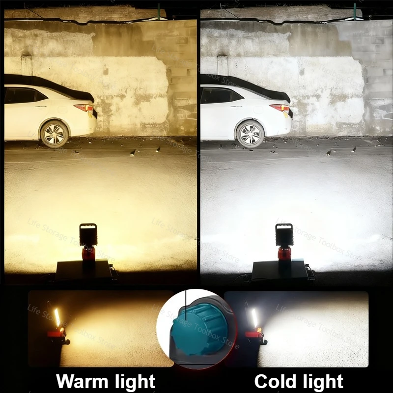 Lanterna de trabalho led de 3/4/8 polegadas, lanterna externa ajustável em cores para makita, lâmpada de bateria 18v com luz de emergência USB e tipo C