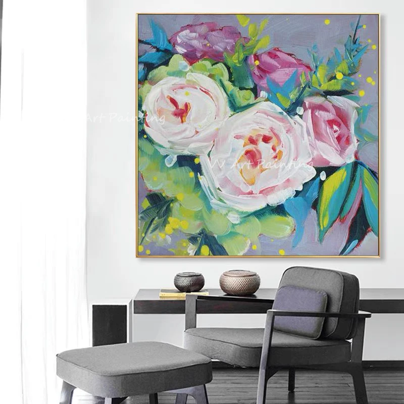 Handmade Abstract Colorful Flower Plant Oil Painting Modern Canvas Wall Art Living Room Decorative Knife painting As A Gift