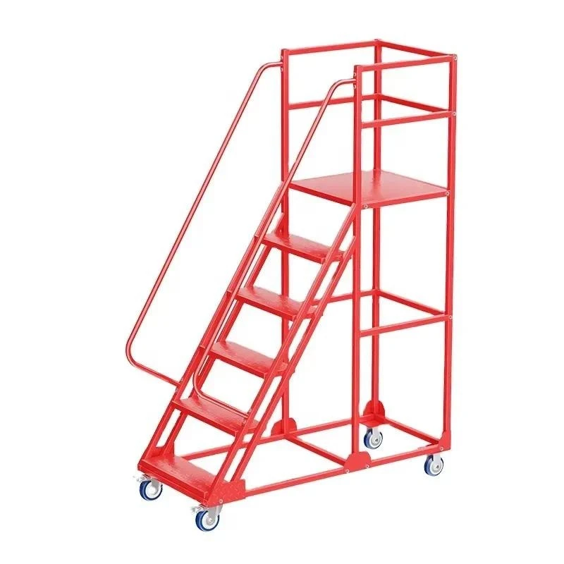 Rolling Ladder 6 7 9 11 Steps with Edge Protector Metal Industrial Warehouse Step Ladder with Wheels for Home Office Use