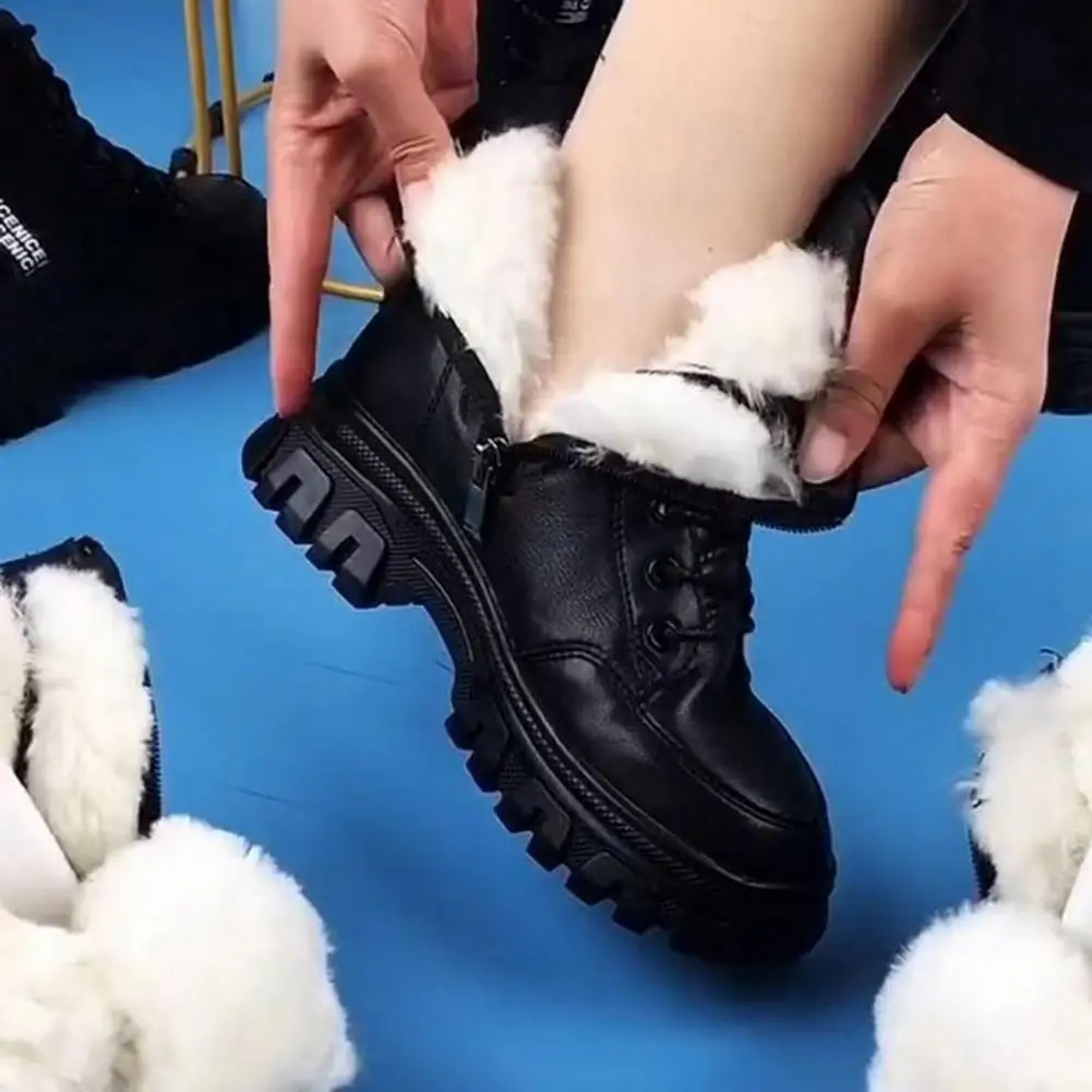 

2023 Winter Warm Fur Boots Casual Autumn High Heels Zipper Shoes Warm Wool Platform Boots for Women Black Female Botas