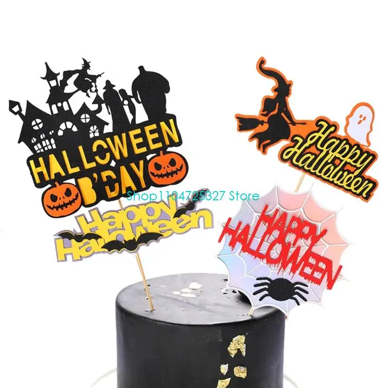 D8KF Halloweens Party Cake Decorations Set Witches Spirit Bat Spiders Pumpkins Design Safe Cup Cake Accessories