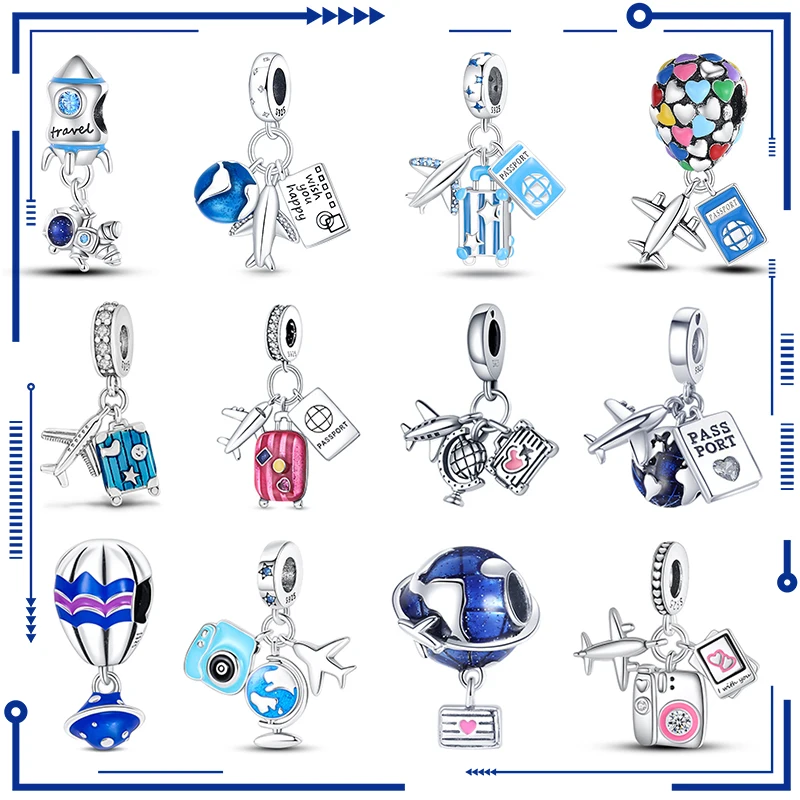 

2023 New in Airplane Luggage Charm Beads Fits Pandach 925 Original Bracelet Women Silver Pendant Bead DIY Jewelry Gift Hot Sale