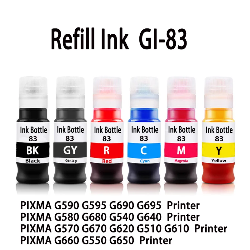 Tinta de recarga GI-13 GI-23 GI-43 GI-53 GI-73 GI-83 GI-93 para impresora Canon PIXMA G590 G595 G690 G695 G580 G680 G540 G640 G570 G670