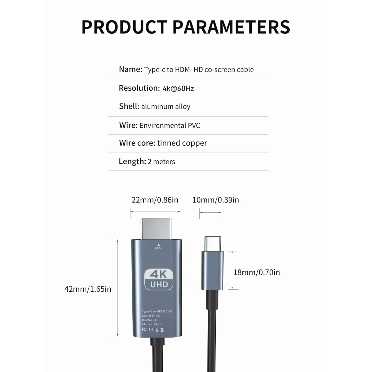 Cable de conversión de vídeo 4K 60Hz HD, tipo a Hdmi, misma pantalla, TV, ordenador, 2 metros, Cable de proyección de pantalla trenzada