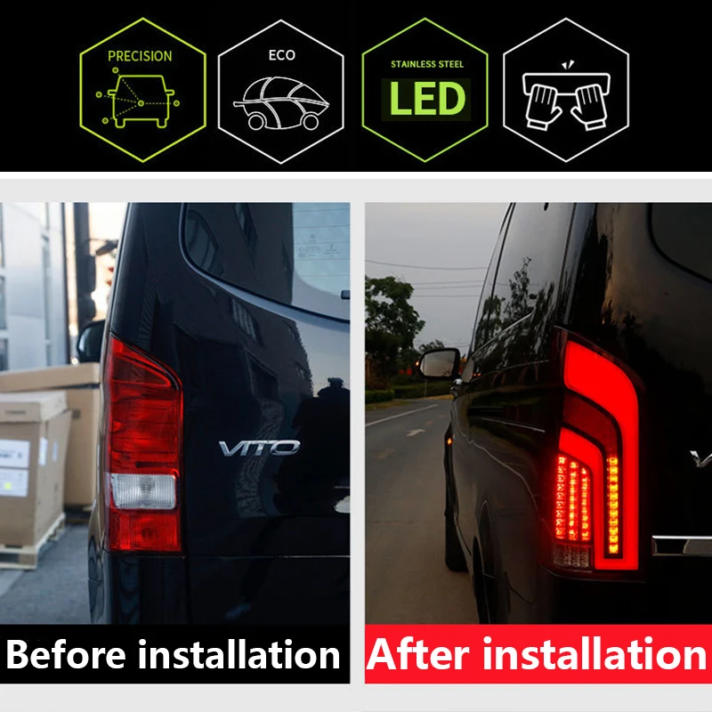 1 Pair Streamer LED Taillight For Mercedes-Benz Vito V260 2014-2020 DRL Dynamic Signal Brake Reverse Auto Car StylingAccessories