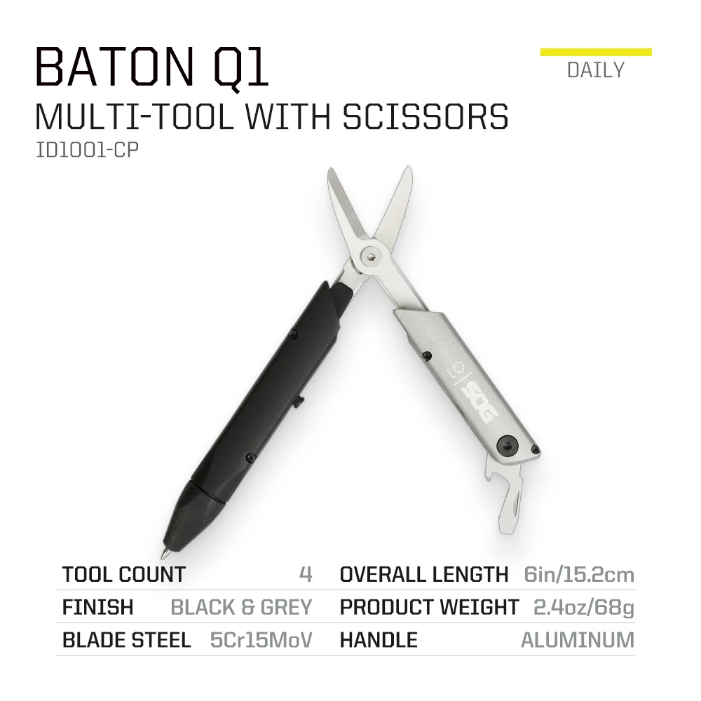 SOG Baton Q1 4 in 1 Multitool Pen EDC Pocket Tools W/ Scissors Screwdriver Bottle Opener for Fishing Camping Hiking Outdoor Gear
