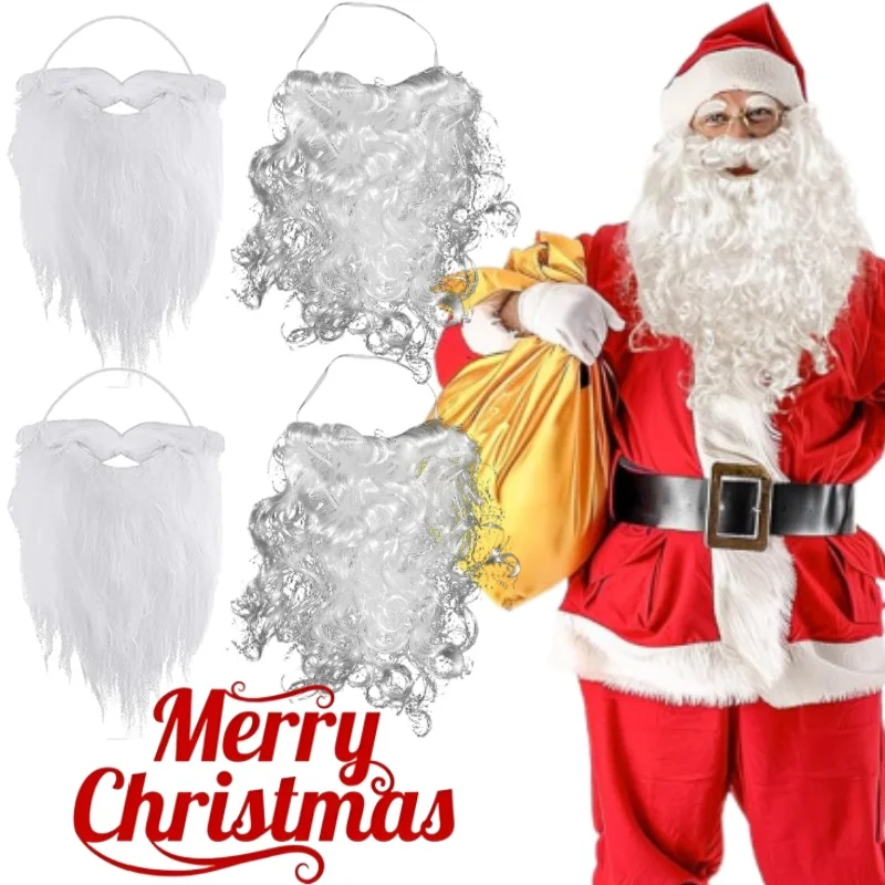 Old Man Fake Beard Realistic Santa Costume Accessories Funny Christmas Party Props White Long Beard for Adults Christmas Decor