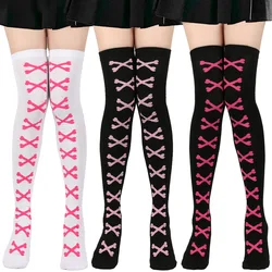 Womens Bone Thigh High Stockings Ladies Halloween Girls Black White Pink Long Over Above Knee Socks Tall Funny Cosplay Harajuku