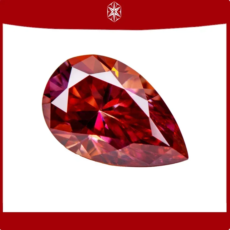 

Moissanite Stone Pear Cut Watermelon Red Colour Lab Created Heat Diamond Advanced Jewelry Making Materials with GRA Certificate