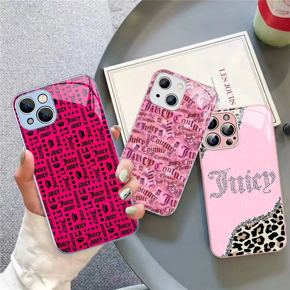 J-JuicysS Couture Tempered Glass For Iphone 14 13 12 11 Pro Mini XS MAX 14Plus X XS XR Fundas