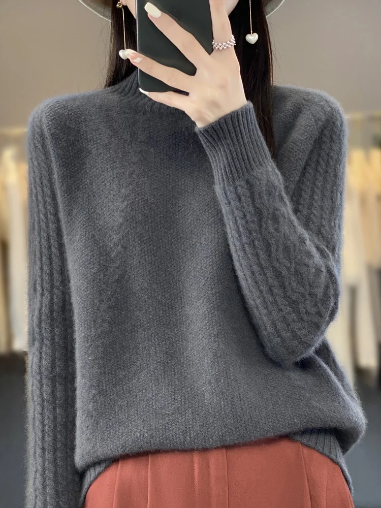 Autumn Winter Thick Women Sweater 100% Merino Wool Turtleneck Pullover Long Sleeve Twisted Cashmere Knitted Female  Clothing