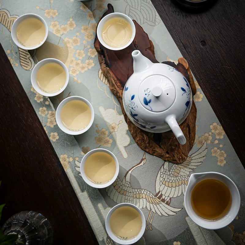 Exquisite Handpainted Blue and White Ceramic Teaware Set with Tea Pot and Cups for Home Use