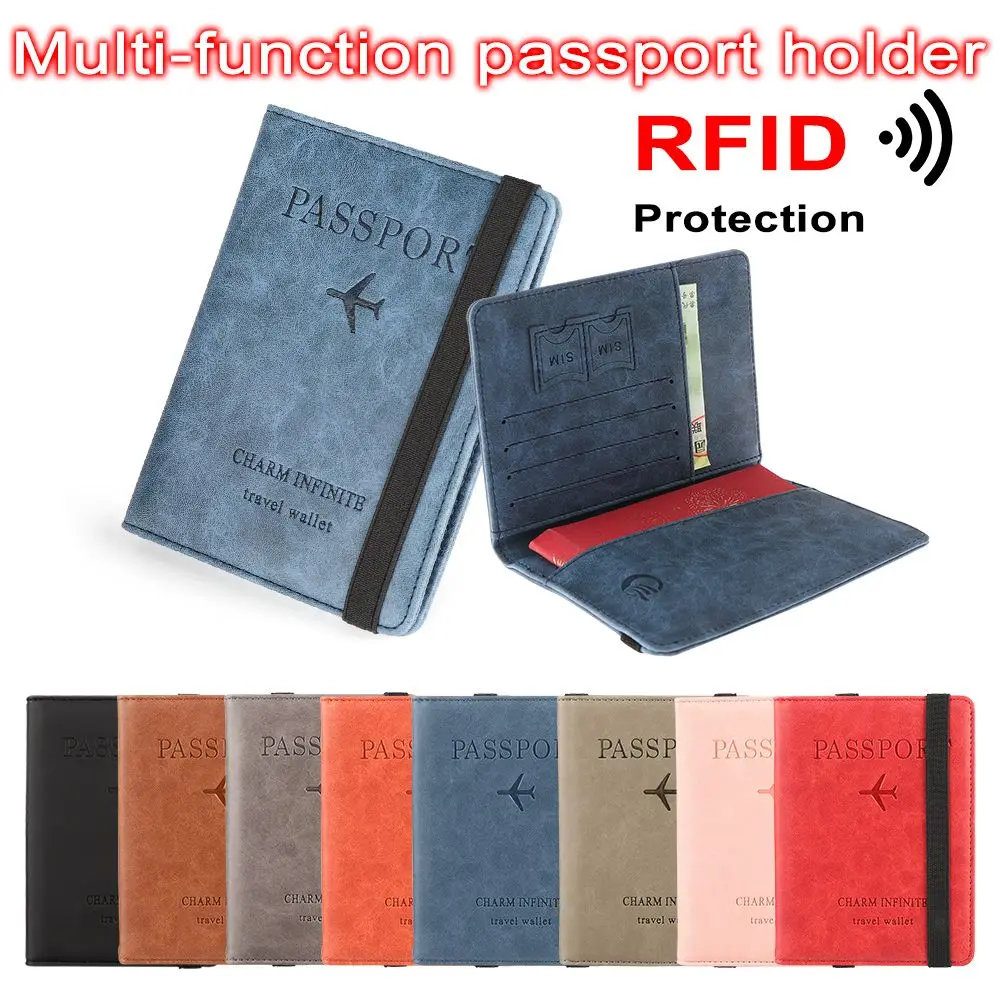 RFID Leather Passport Bag Multi-function Document Package Portable Travel Ultra-thin Passport Holder