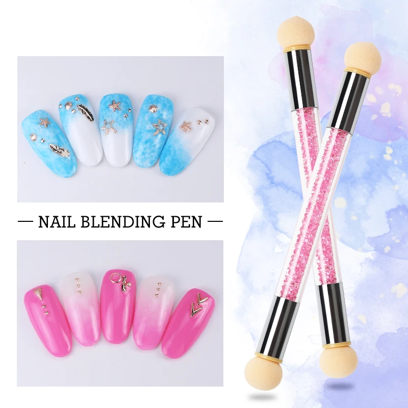 Double-ended Gradient Shading Sponge Nail Pen Nail Brush Set Dyeing Nail Art Pen Glitter Powder Picking Dotting Tools Nail Brush