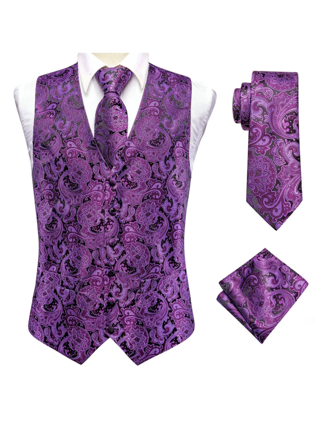 Paarse jacquard vestset voor h - Pocket Square Set recensie en prijs