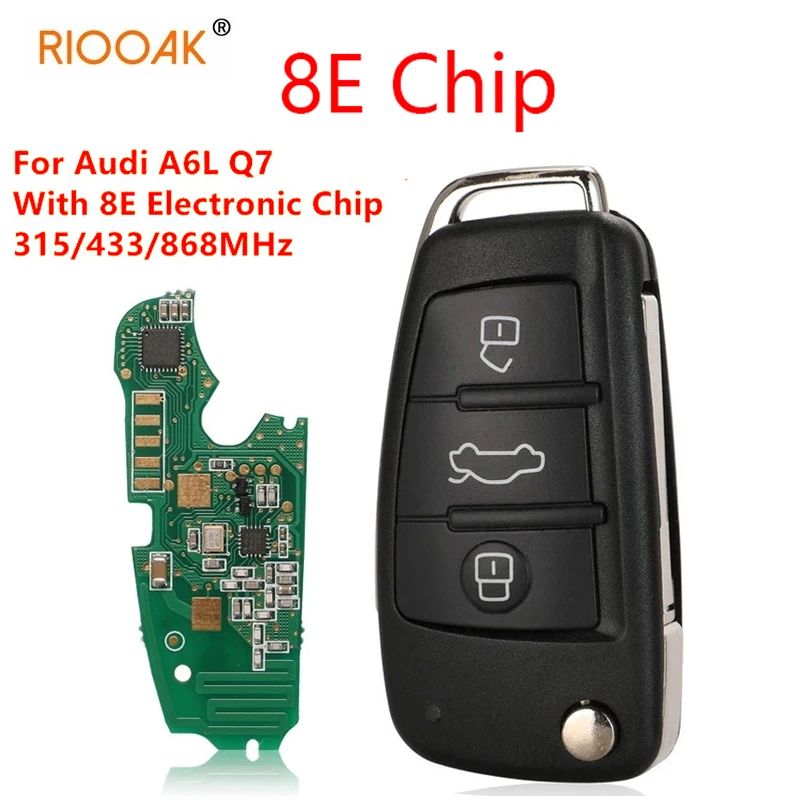 

315/433/868MHz 8E Chip 8E0837220Q/M/T/R Af Flip 3 Button Remote Car Key Fob For 2005 - 2011 Audi A6L Q7 8E0837220Q