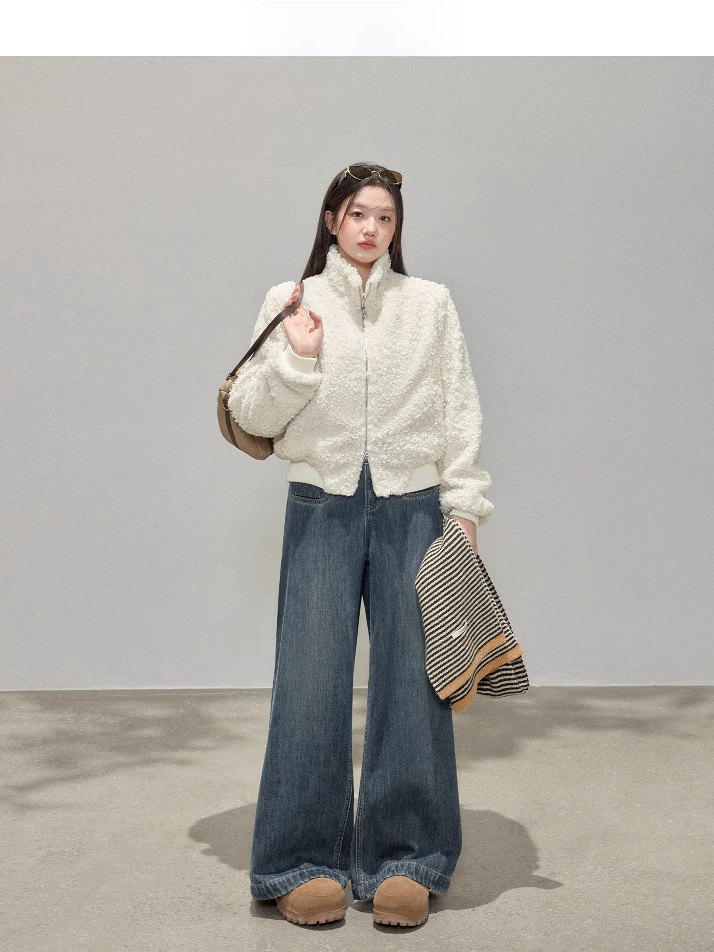 

Женские джинсы с высокой талией, прямые, свободные, широкие штанины, на флисовой подкладке, из синего хлопкового денима, удобные, для повседневной носки