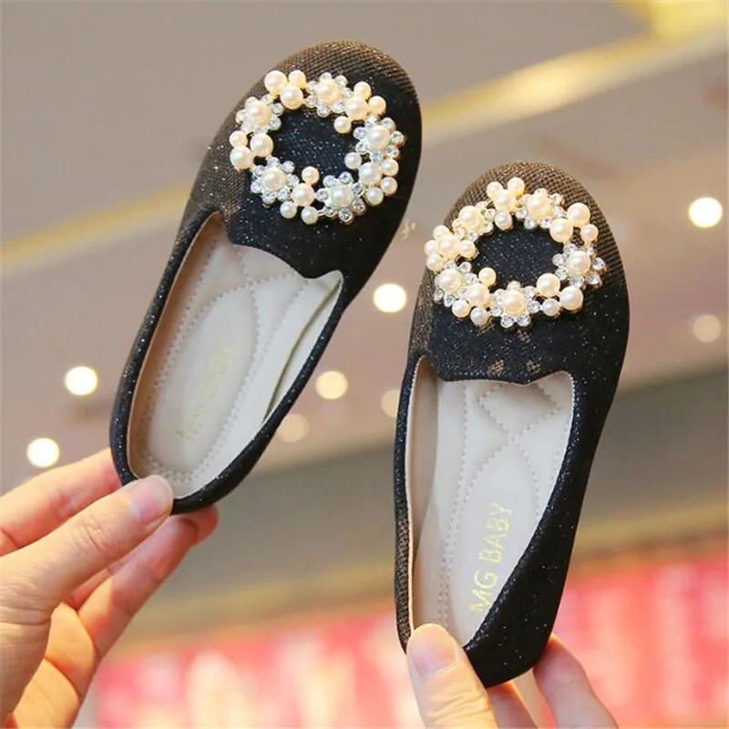 Girls Leather Wedding Shoe Fashion Children Soft Flats Sequins Kids Casual Shoe