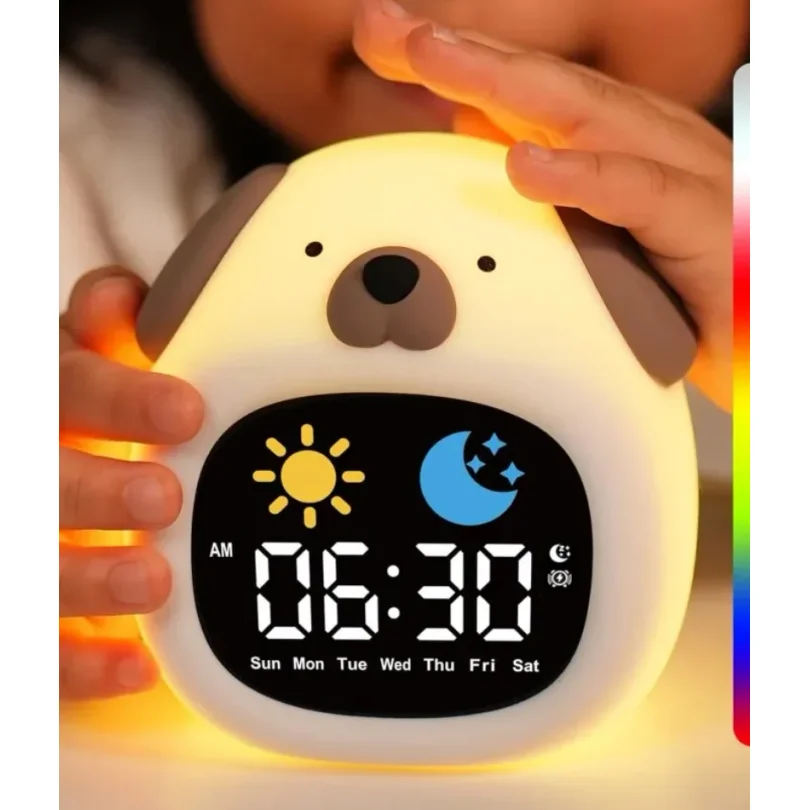

Будильник для детей в форме щенка, часы для тренировки сна для малышей, милый сенсорный ночник для детской спальни