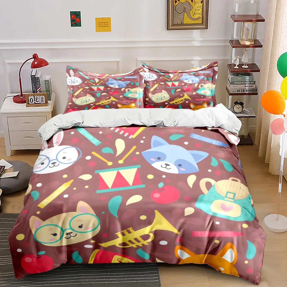 Cute cartoon animals musical instruments Print Bedding Set 1 Duvet Cover 2 Pillowcases for Adult Children Luxury Gift Full Size
